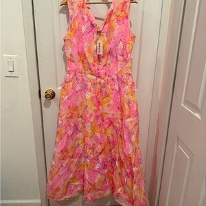 VINTAGE Vibrant Pink & Yellow Marble Print dress